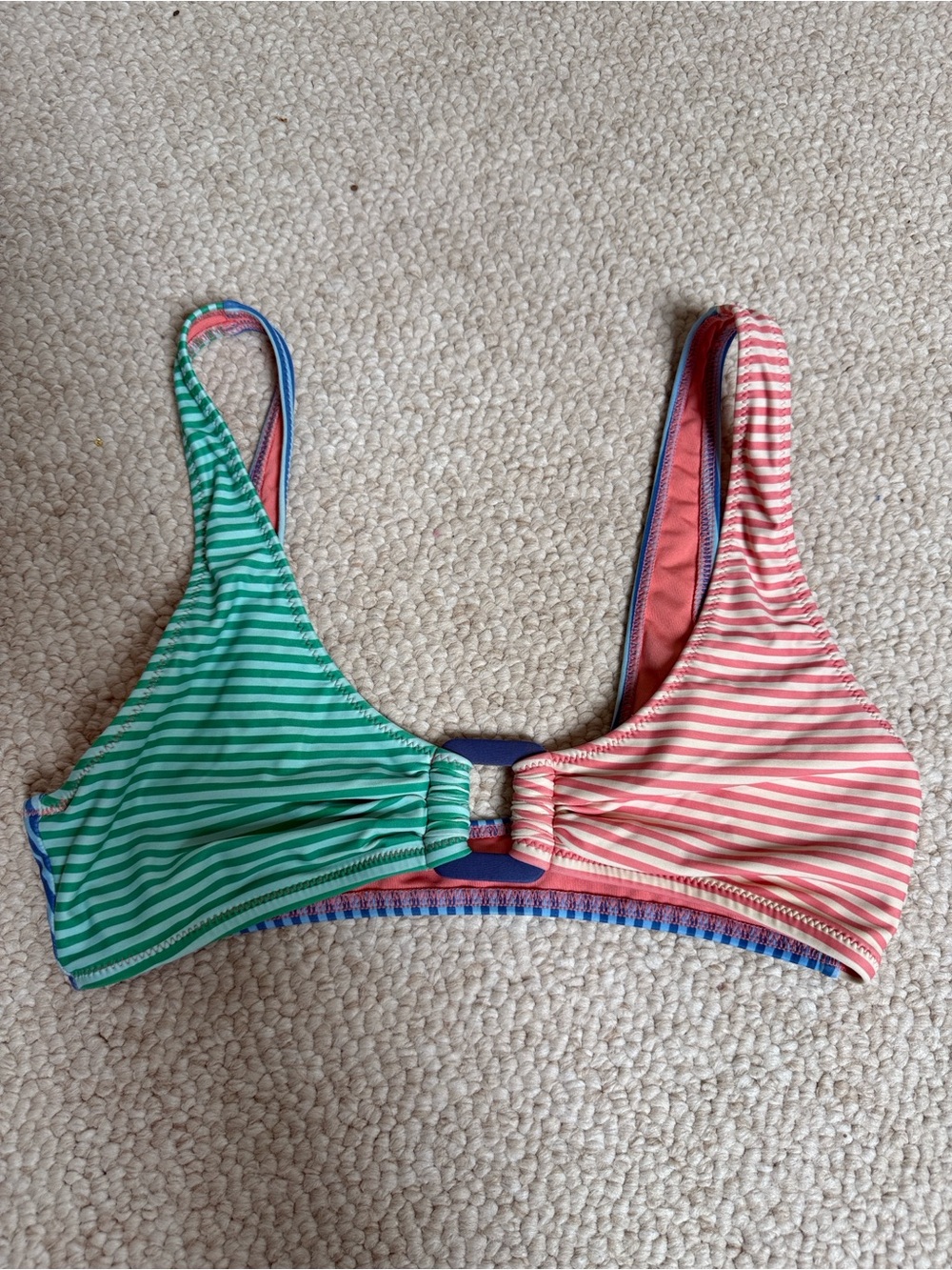 aerie Striped Green & Pink Bikini Top